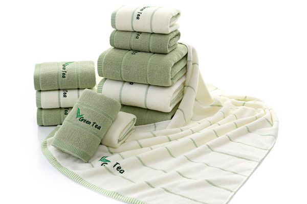 

2018 new white green towel set bath towel wash hand 100% cotton terry cloth 3pcs/set handtowel cerchief gift