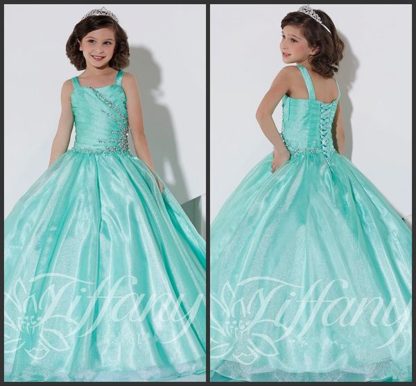 

turquoise spaghetti girls pageant dresses princess beads sequins floor length kids flower girls dress birthday party gowns custom made dress, White;red