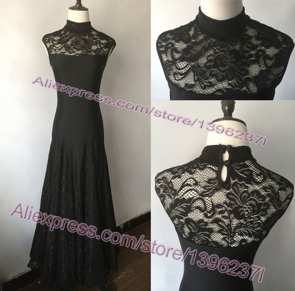 

ballroom waltz dance dress lady's elegant lace black sleeveless dancing costume women ballroom competition dance dresses, Black;red
