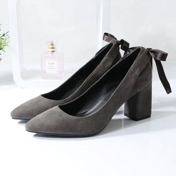 

original box] luxury new women bowknot high heel pumps dress wedding slip-on sheepskin suede shoes size 35-40, Black