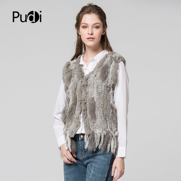 

vr031 pudi knit knitted handmade rabbit fur vest gilet sleeveless garment waistcoat y18102401, Black;brown