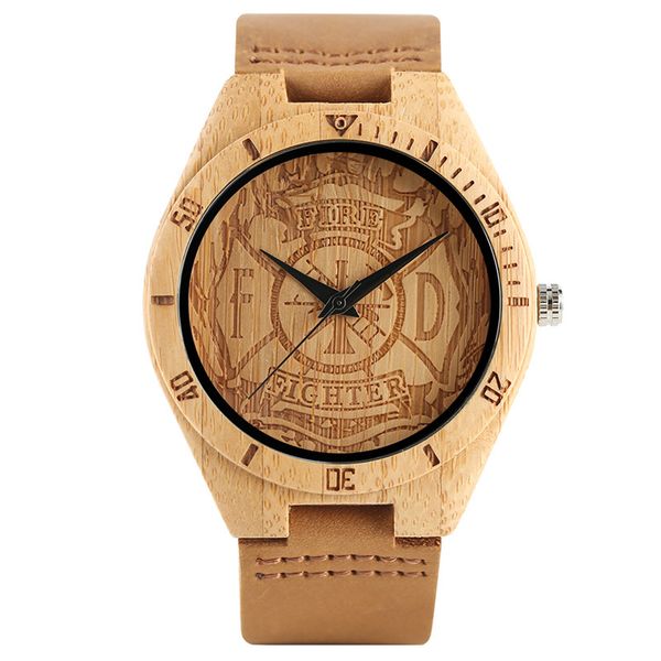 

Творческий Бамбук Деревянные Наручные Часы Мужчины Пожарный Ручной Работы Приро