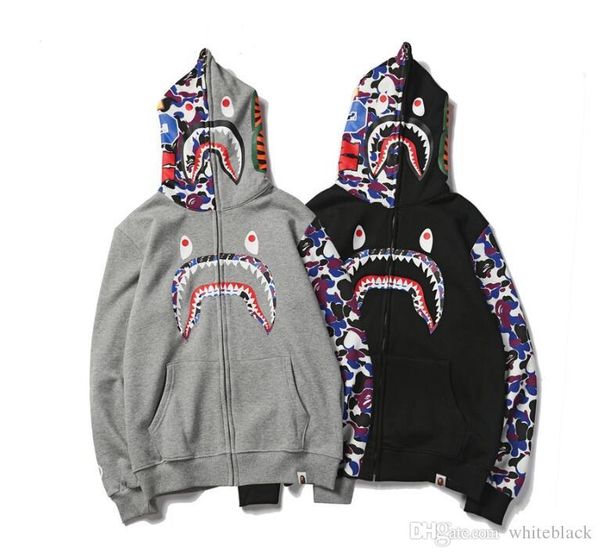 

New winter hoodie men 039 a bathing aape ape hark hooded hoodie coat camo full zip jacket camouflage hoodie hot, Black