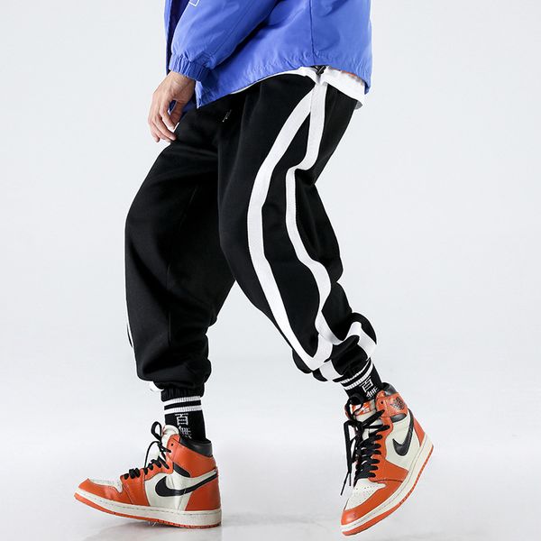 

men purple black fashion side stripe casual joggers sweatpants streetwear hip hop harem trousers male loose track pants