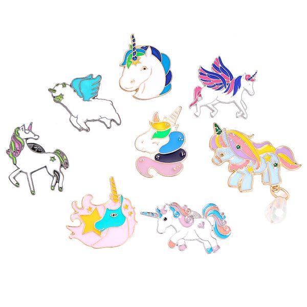 

pony with wings horse unicorn deer brooch button pins coat jacket pins badge cartoon animal jewelry gift for children, Gray