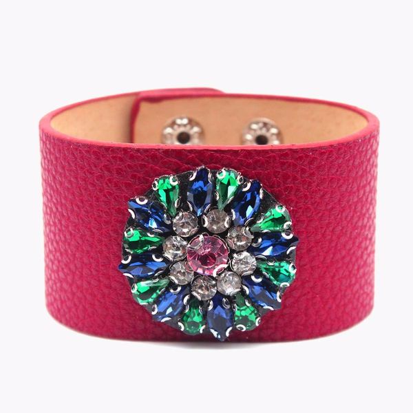 

leather bracelet rhinestone jewelry hand chain simple all-match wide leather bracelet bangle new hand jewelry, Golden;silver