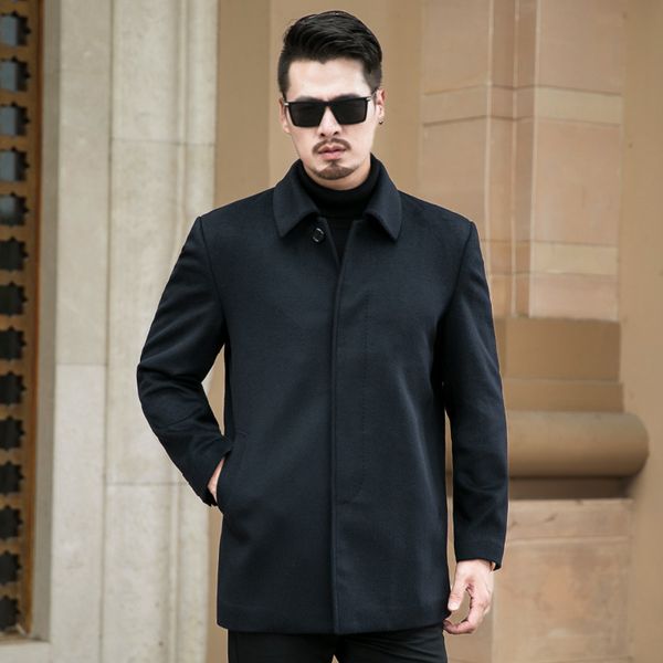 

8xl 7xl men's cashmere coat men 100% wool trench male turn down collar single breasted woolen outerwear 2018 new autumn winter, Black