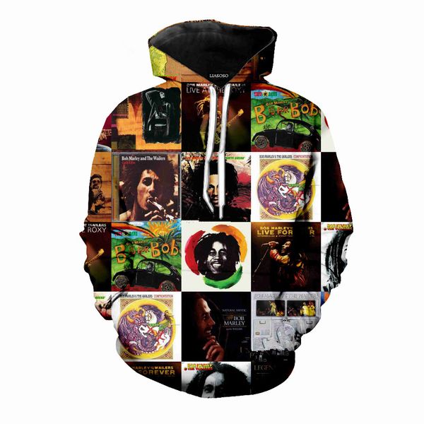 

новые моды регги боб марли 3d печати толстовки мода одежда женщины / мужчины толстовка повседневный пуловеры k367, Black