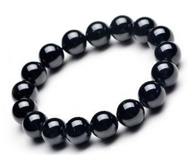 Ausverkauf schwarzer Obsidian-Armreif, schwarzer Naturstein, Kristallperlen-Armbänder für Männer und Frauen, Modeschmuck