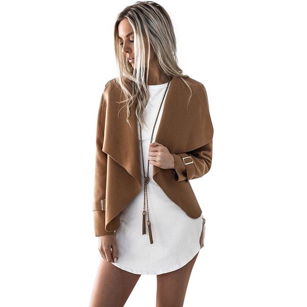 

2018 new fashion women autumn high street casual coat cardigan open stitch turn-down collar slim jacket outwear women clothing, Black