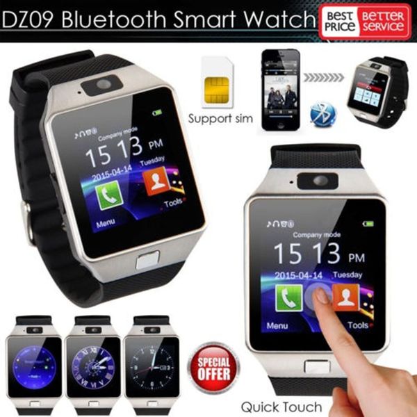 

2018 smart watch dz09 smartwatch pedometer clock with sim card slot push message bluetooth connectivity android phone men watch, Slivery;brown