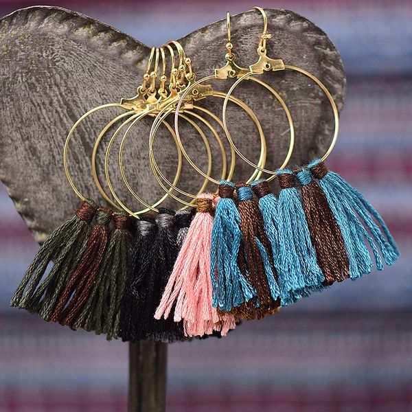 

bohemia retro style handmade tassel earrings artistic multi-colored cotton thread tassels dangle temperament exquisite women jewelry gift