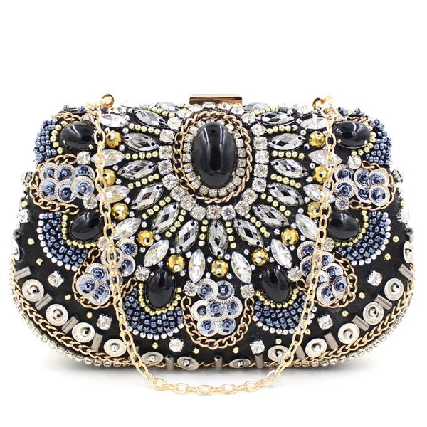 

full of diamond luxury classic black stones beaded evening bags party clutch mini chain shoulder bag ladies handbag gift purse
