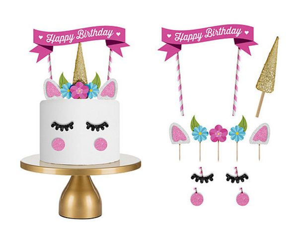 

ynaayu 1set unicorn cake er happy birhtday cake er party decoration gold ers for party supply