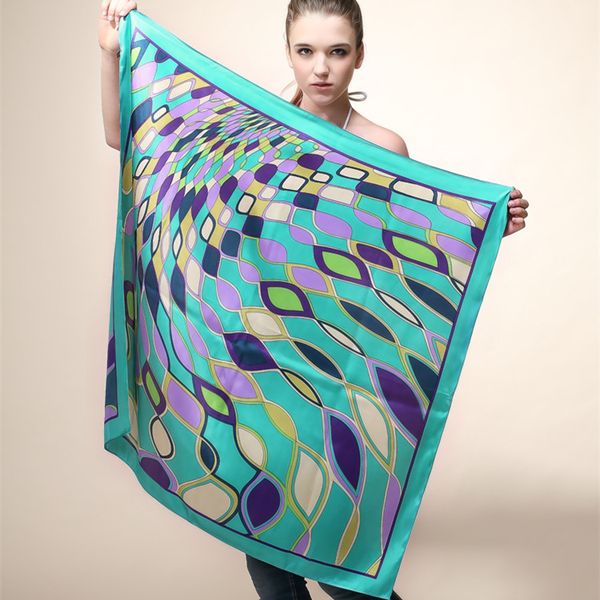 

lady scarf big square bandana silk satin geometric diamond lattcolor scarfspring autumn scarf 90cm*90cm, Blue;gray