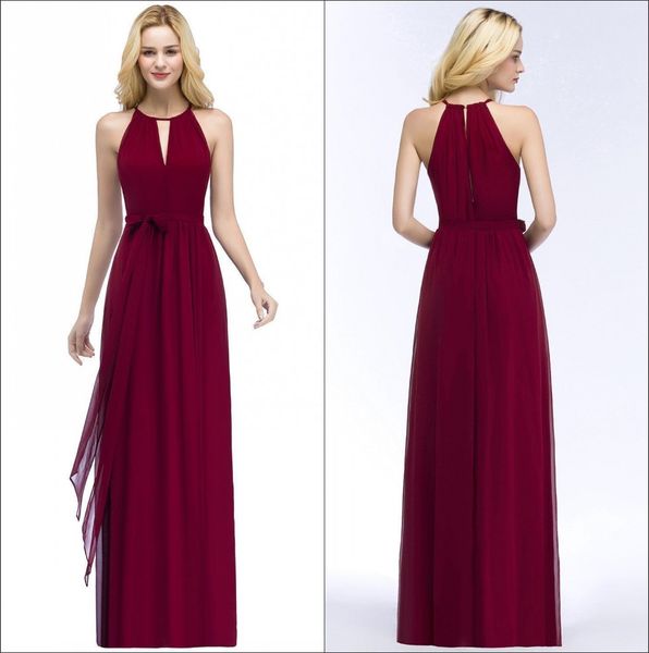 

halter chiffon long bridesmaid dresses burgundy 2018 ruched floor length wedding guest maid of honor dresses cps868, White;pink