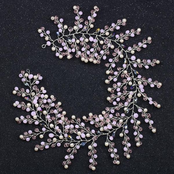 

повязка на голову из хрусталя розового цвета ручной работы, обруч для невесты, обруч для волос, свадебные украшения, Silver