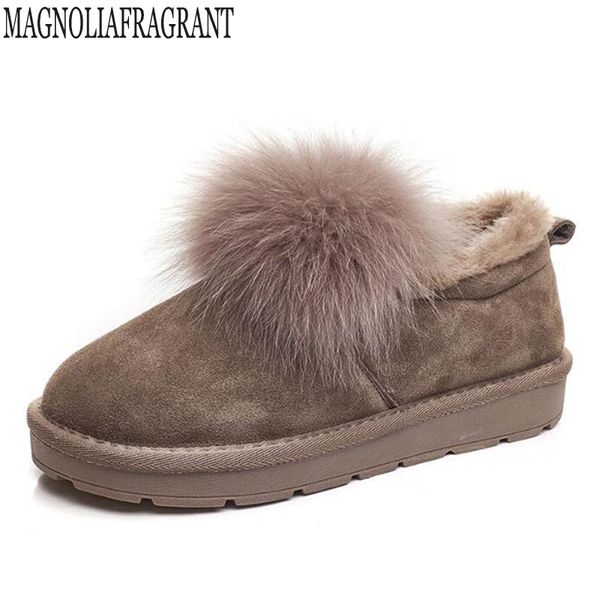 

fox hair women boots new botas mujer flat boots ankle non-slip women shoes fashion warm snow mm121, Black