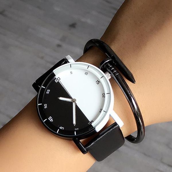 

black and white fashion leisure and creative watches student watch personality lover's watches 2018 sale, Slivery;brown