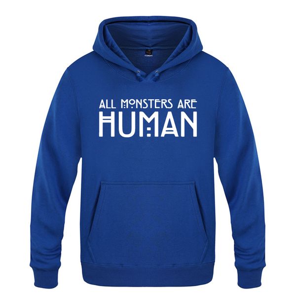 

all monsters are human creative letter hoodies men 2018 men's pullover fleece hooded sweatshirts, Black