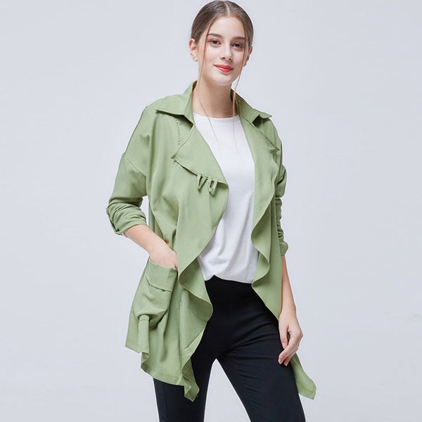 

women windbreakers long coat turn down collar trench female and blouses soild women autumn coat abrigos mujer plus size 5x, Tan;black