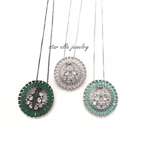 

single piece colorful necklace micro pave cz with setting glass stone round insect pendant necklace jewelry, Silver