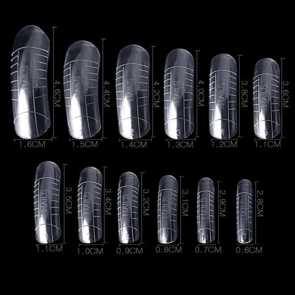 

2pcs jelly poly gel false nail 48 tips clear french full cover acrylic nails mold with scale tools nail art tips model, Red;gold