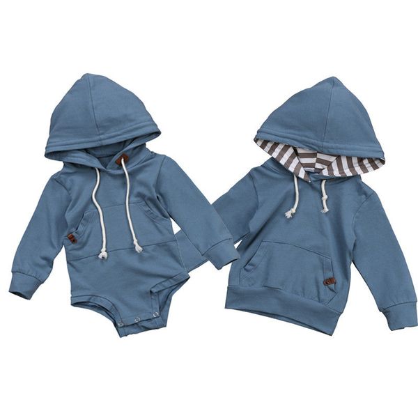 

2017 brand new toddler infant newborn baby boys brother hoodie sweatshirt hooded romper jumpsuit autumn bro match clothes, Blue