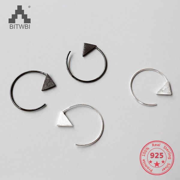 

simple 925 sterling silver geometric triangle brushed earrings for women girls prevent allergy sterling-silver-jewelry, Golden;silver