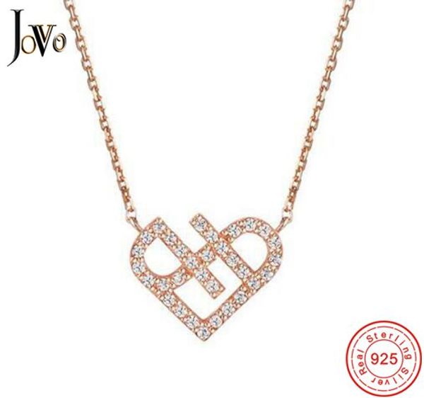 

jovo fashion trendy women necklace heart pendants sterling s925 silver small zircon fine jewelry cross chain female gift