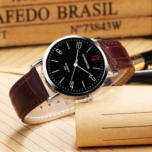 

rose gold mens watch leather band brown black fashion quartz watch for men wristwatch analog clock horloges mannen saati hodinky, Slivery;brown