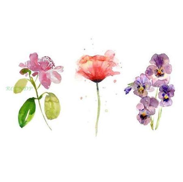Tatuagem temporária impermeável aquarela rosa traça orquídea tatto adesivos flash tatuagem tatuagens falsas para menina menina senhora