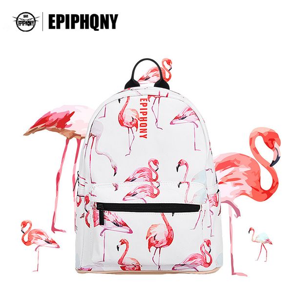 

epiphqny animal bird printing backpack women pu leather school bagpack bag flamingo fashion lady backpack