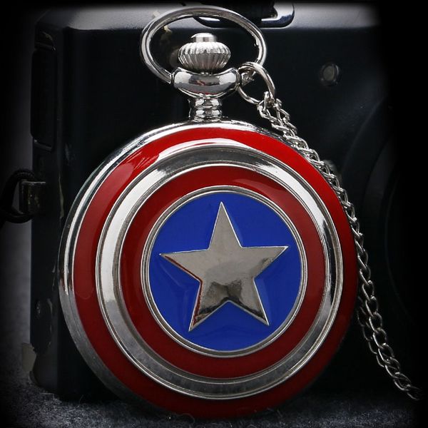

movie pocket watch n star shield relogio de bolso pendant watch with necklace chain, Slivery;golden