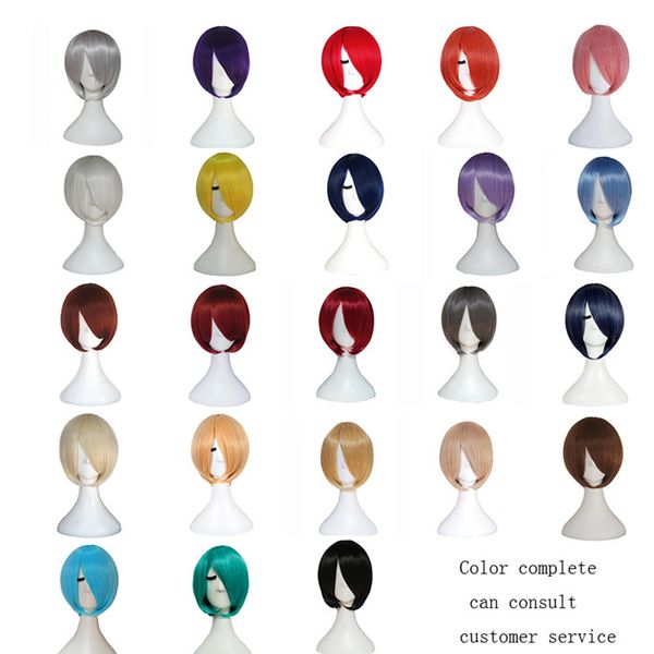 

short bob synthetic cosplay wig with side bang for women straight blonde wig brown blue black pink 24 color party wigs