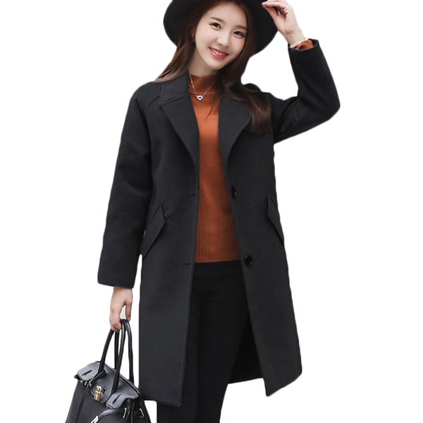 

2018 fashion single-breasted coat women coat female overcoat female medium-long spring autumn winter slim blend woolen outerwear, Black