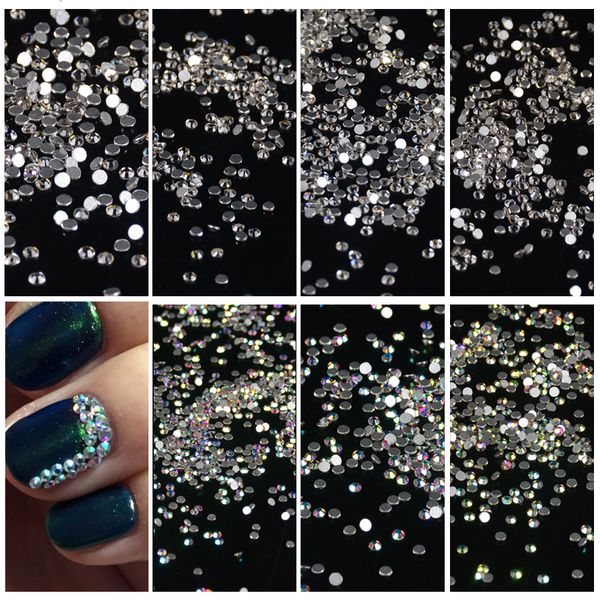 

1440pcs mix 8 size glass crystal ab rhinestones flat back round nail art stones non ix clear strass crystals for diy, Silver;gold
