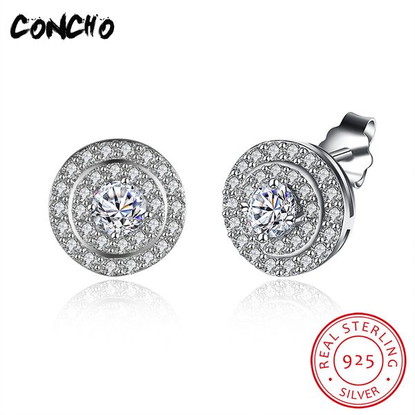 

concho jewelry 925 sterling geometric shape set zircon stud earrings for women wedding gift concho jewelry earring, Golden;silver