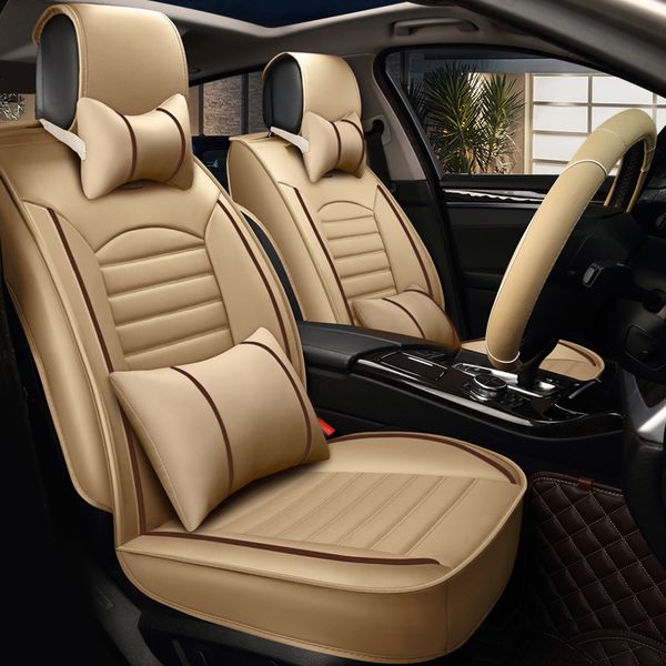 Pu Leather Car Seat Cover Four Seasons Universal Luxury Automobiles Seat Covers Black Blue Beige Brown Car Interior Accessories Lumbar Seat Cushion