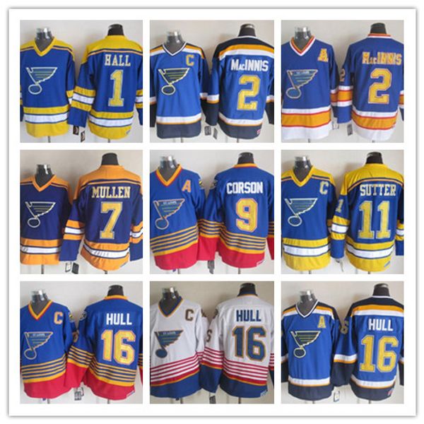 

retro st. louis blues hockey running jerseys ccm vintage glenn hall al macinnis joe mullen shayne corson brian sutter brett hull uniforms, Black;red