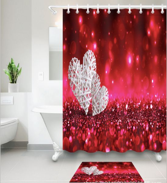 

love red romance pattern 3d print custom waterproof bathroom modern shower curtain polyester fabric bathroom curtain door mat sets