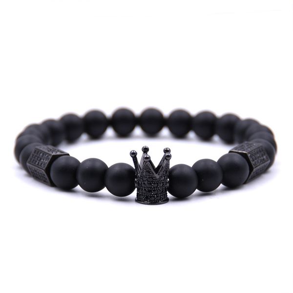 

8mm beaded strand bracelets for gifts hexagonal crown copper and zircon hand string bracelets jewellery accessories, Black