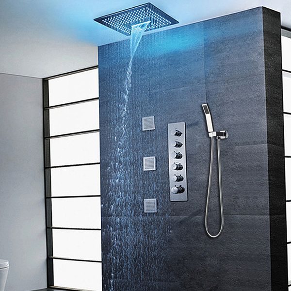 2019 Modern Bathroom Shower Set Led Ceiling Recessed Big Showerhead Large Rain Waterfall Mist Multifunction Shower 400 X 400 Mm From Splendid Store