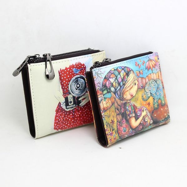 

restoring ancient ways printing cartoon owl women zipper change purse girl clutch wallet,lady mini wallet,female short wallet, Red;black