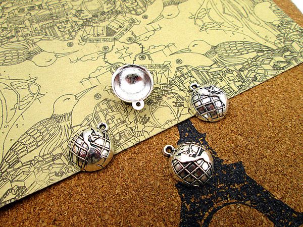 

45pcs 15*18mm globe charms, antique tibetan silver lovely mini globe charm pendants, Bronze;silver
