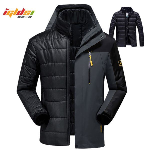 

winter down jacket coats men fashion 2 in 1 outwear thicken warm down parka patchwork waterproof hood men jacket size l-5xl 6xl, Black