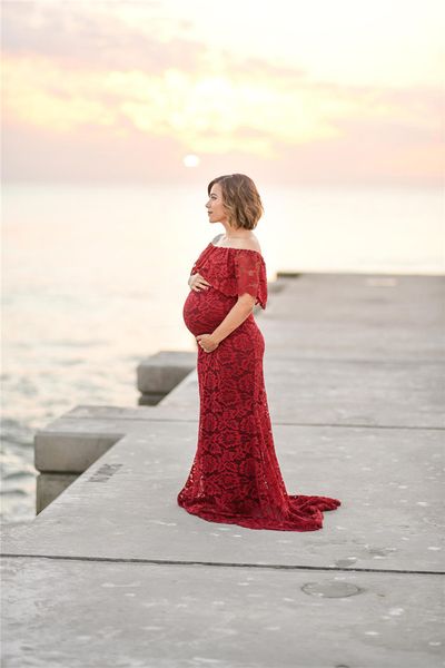 

lace maxi gown maternity pgraphy props pregnancy dress maternity dresses for p shoot pregnant women dress, White