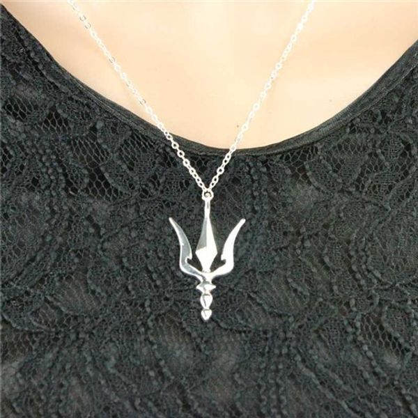 

trident charm neptune poseidon deification greek spear weapon necklace ukrainian symbol geometric polygon lance lucky woman mother men', Silver