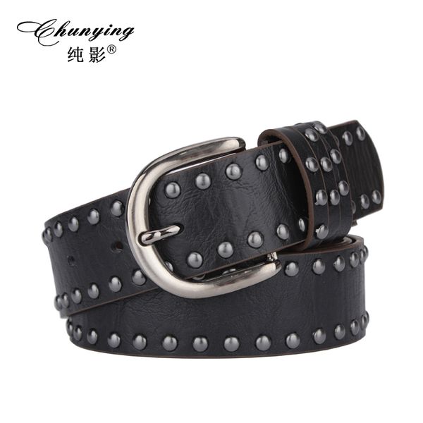 

multi color punk rock dot rivet pu belt for women female female dress-match leather belts cintos masculinos male strap, Black;brown