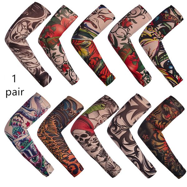 

a pair anti-sunshine fashion men and women tattoo arm leg sleeves high elastic nylon halloween party dance party tattoo sleeve, Blue;gray